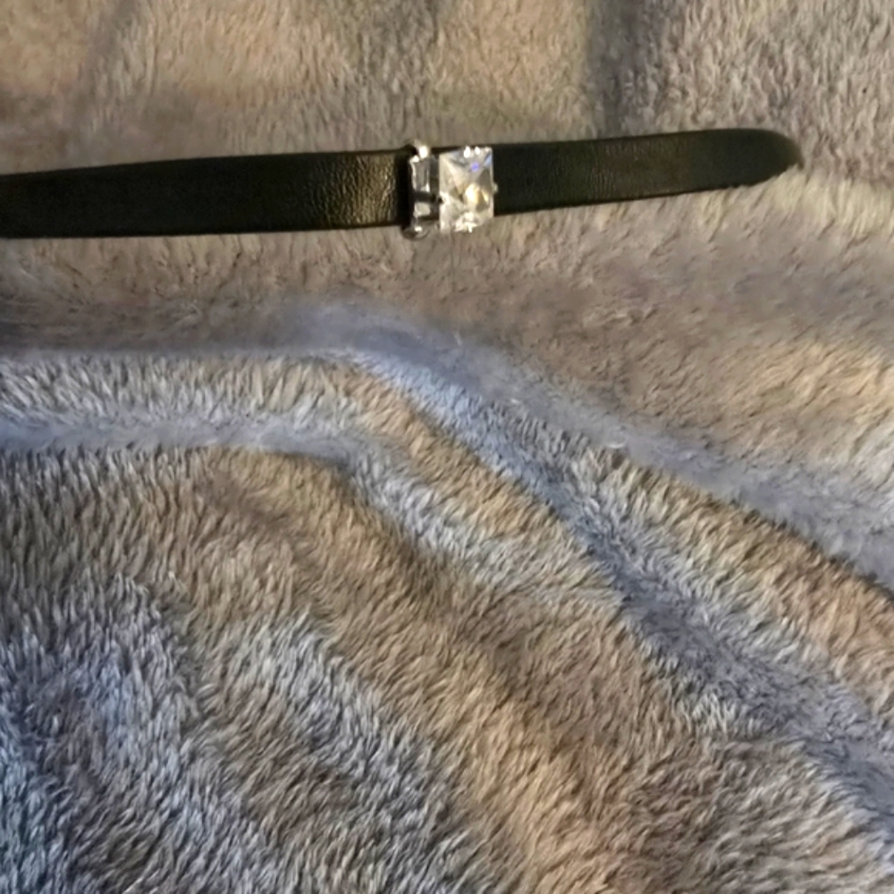 Black Leather Choker Necklace With CZ Pendant And Silver Hardware! Beautiful!